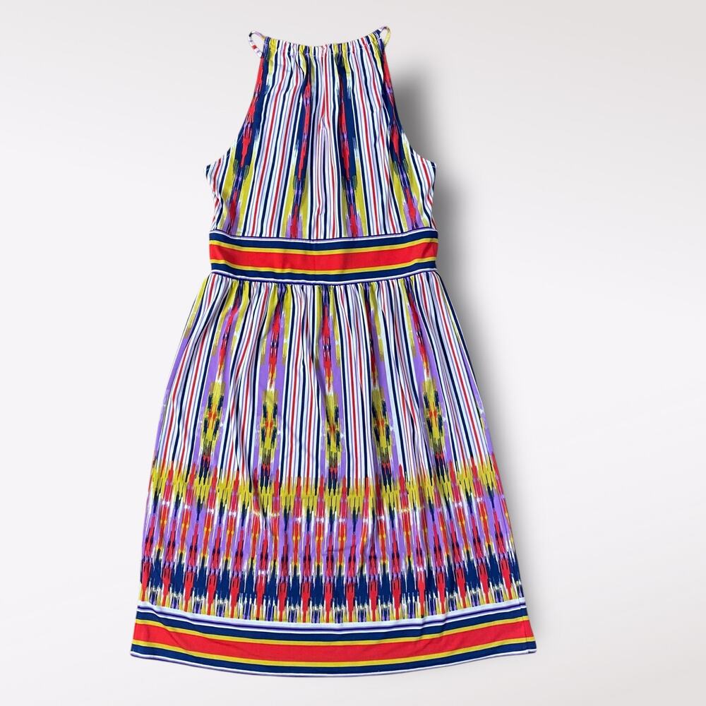 London Times Colorful Striped Halter Knee Length Dress Size 6 Business Casual